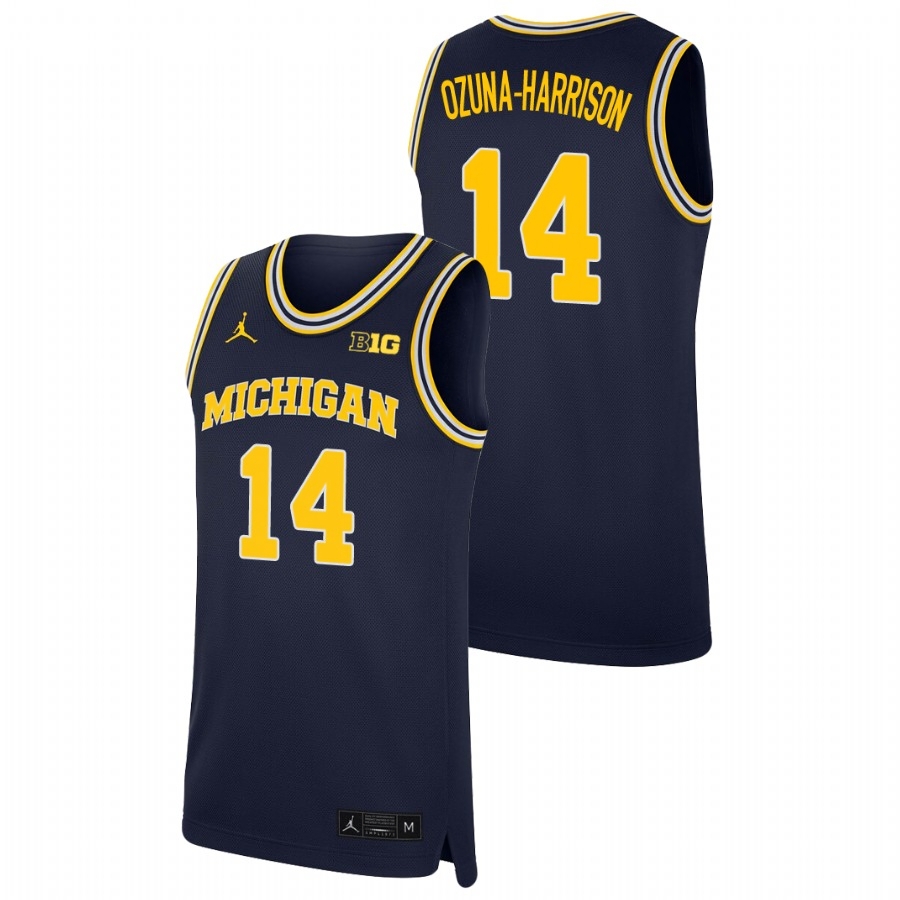 Michigan Wolverines Men's NCAA Rico Ozuna-Harrison #14 Navy Replica College Basketball Jersey FLD8549YG
